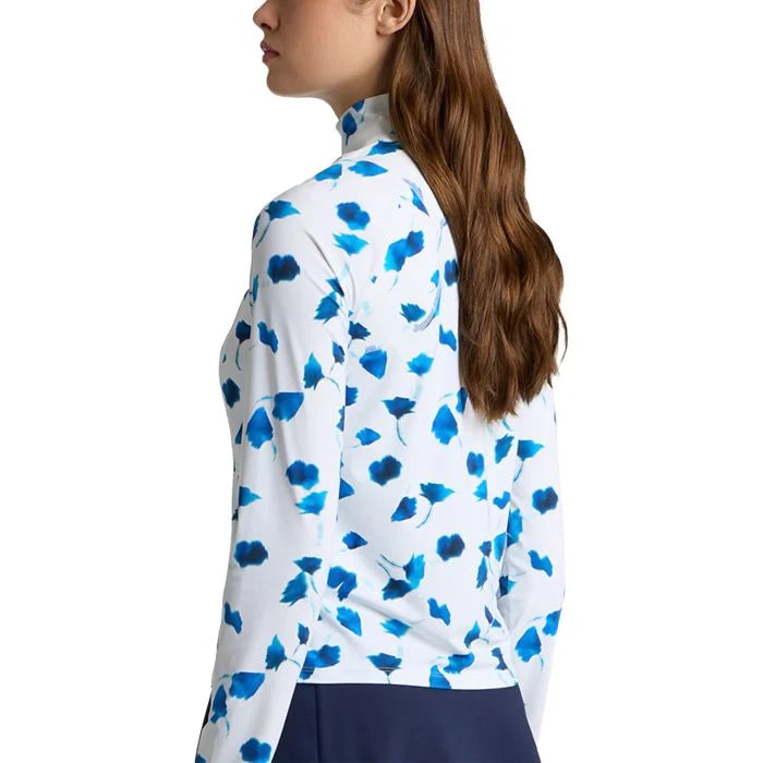 G/FORE Womens Blur Floral Long Sleeve Zip Pullover - Snow/Blueberry