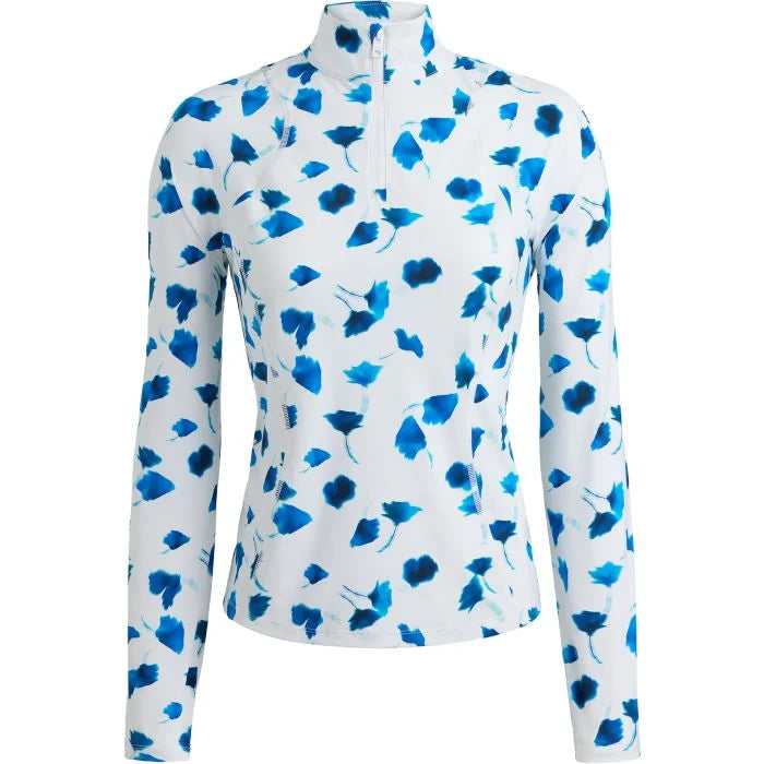 G/FORE Womens Blur Floral Long Sleeve Zip Pullover - Snow/Blueberry