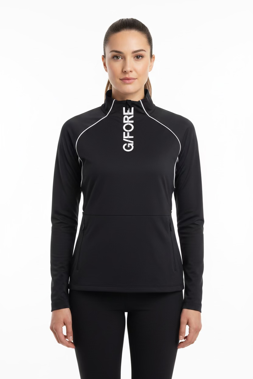 G/FORE Womens Contrast Mesh Silky Zip Pullover - Onyx