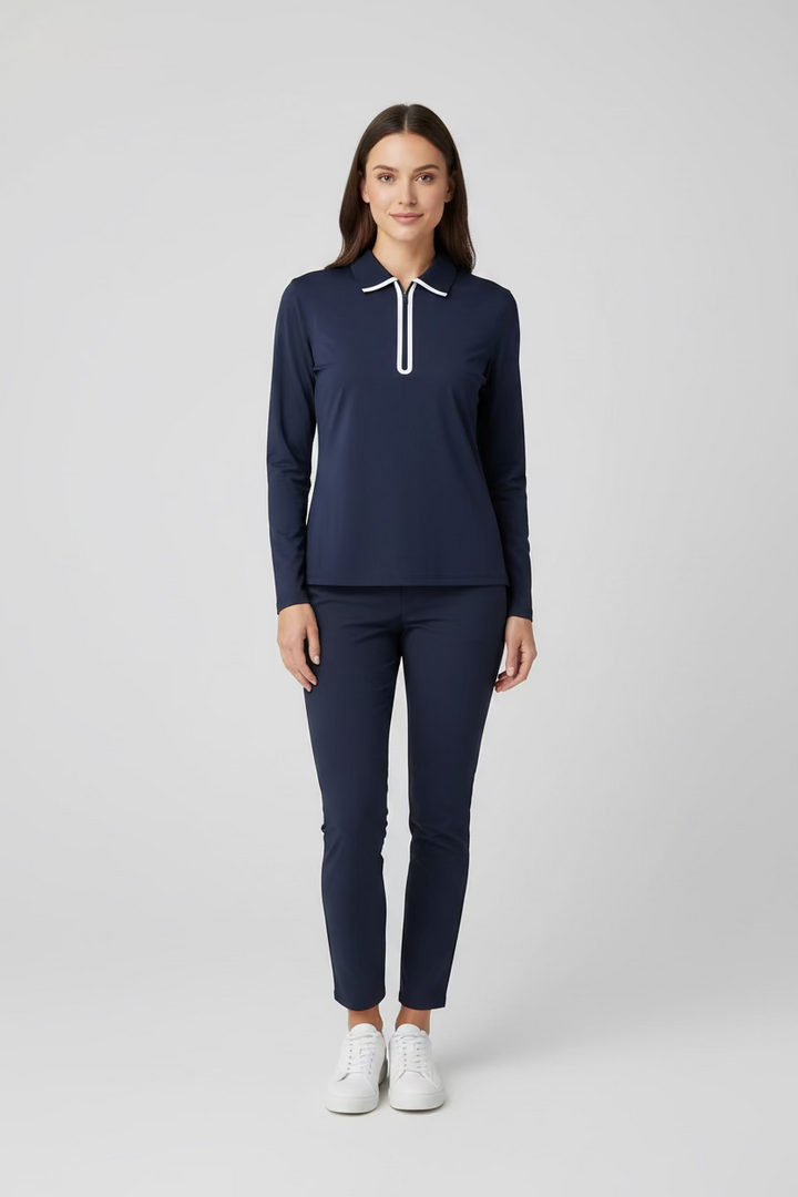 G/FORE Womens Silky Tech Nylon Long Sleeve Zip Polo - Twilight