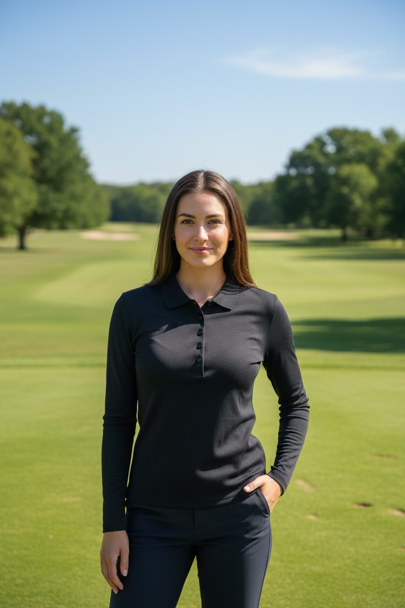 G/FORE Womens Ribbed Tech Nylon Long Sleeve Button Polo - Onyx
