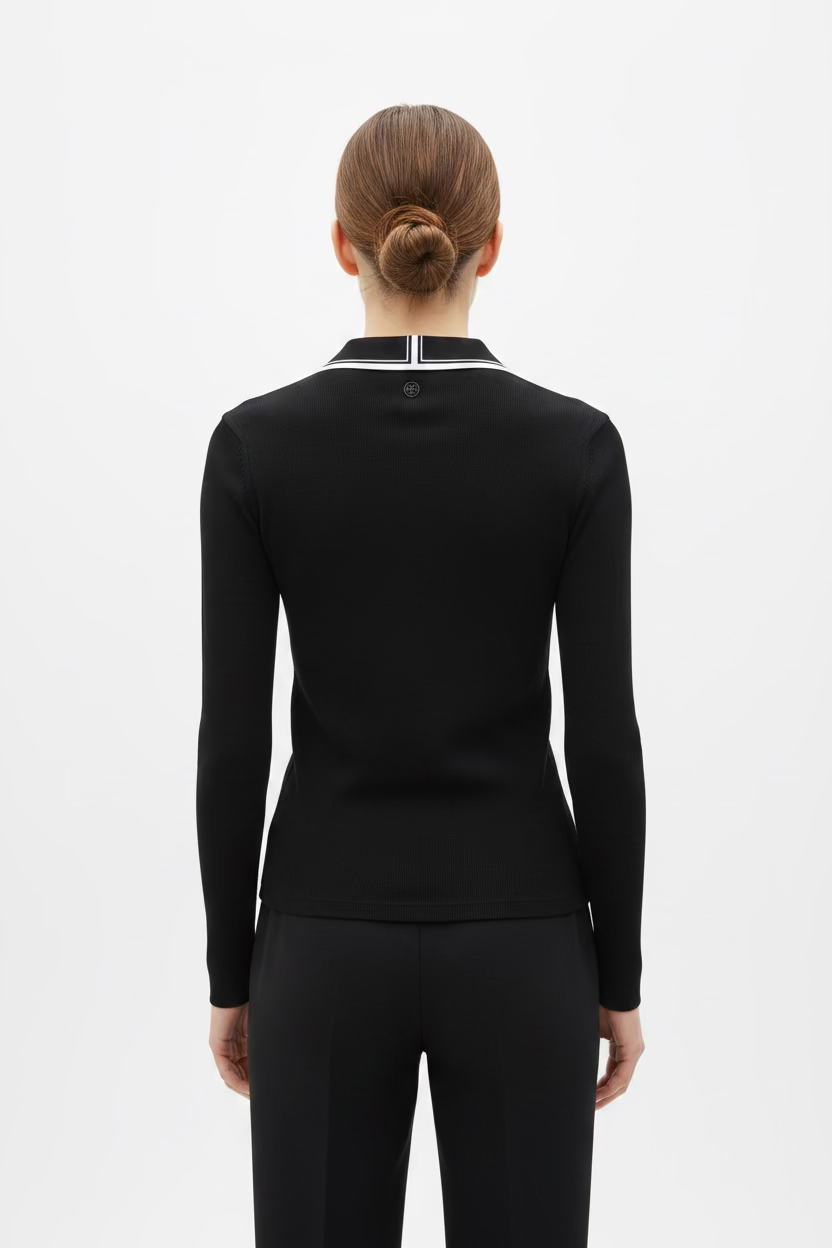 G/FORE Womens Ribbed Tech Nylon Long Sleeve Polo - Onyx