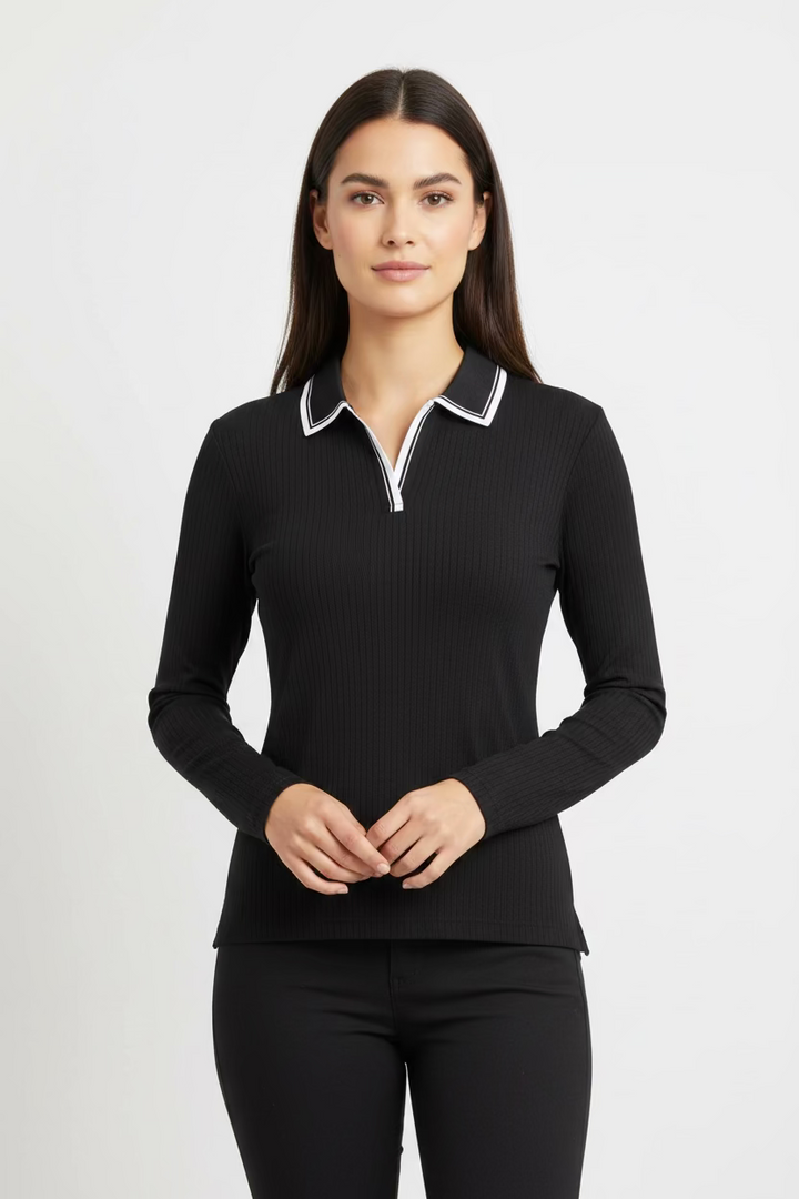 G/FORE Womens Ribbed Tech Nylon Long Sleeve Polo - Onyx