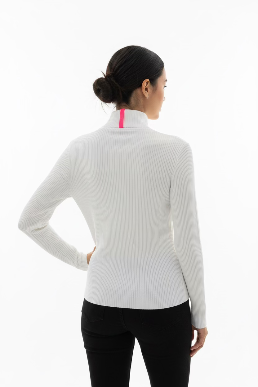 G/FORE Womens Ribbed Long Sleeve Zip Polo - Snow