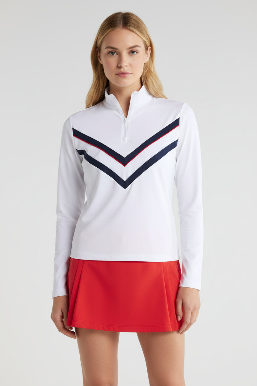 G/FORE Womens Chevron Tech Jersey Zip Pullover - Snow/Twilight
