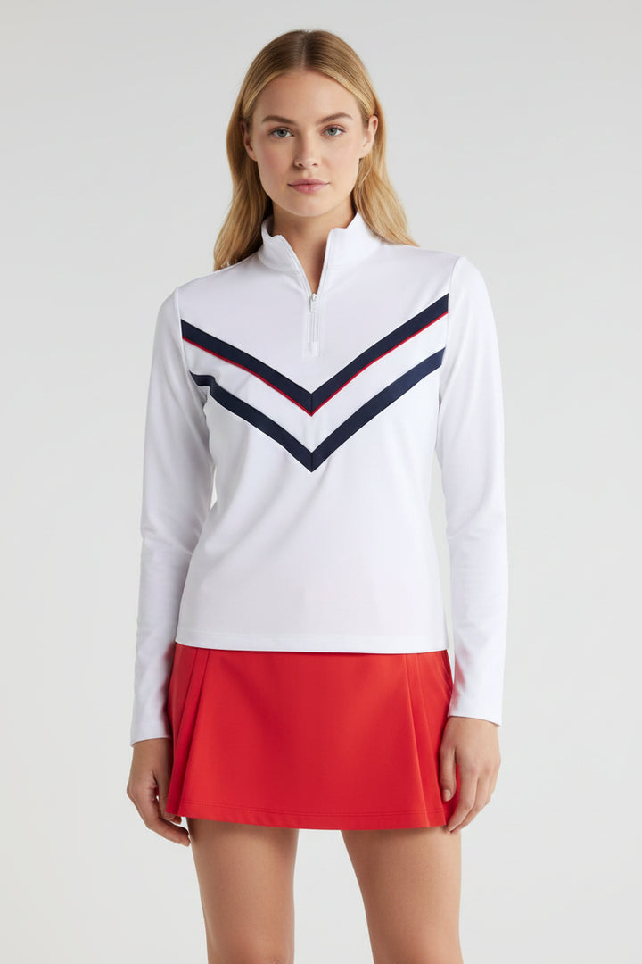 G/FORE Womens Chevron Tech Jersey Zip Pullover - Snow/Twilight