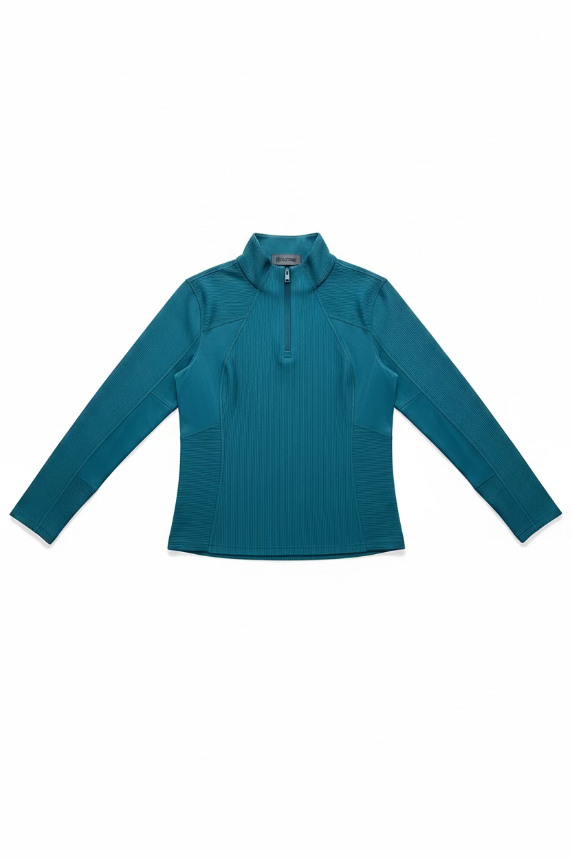 G/FORE Womens Ribbed Long Sleeve Zip Pullover - Tide Teal