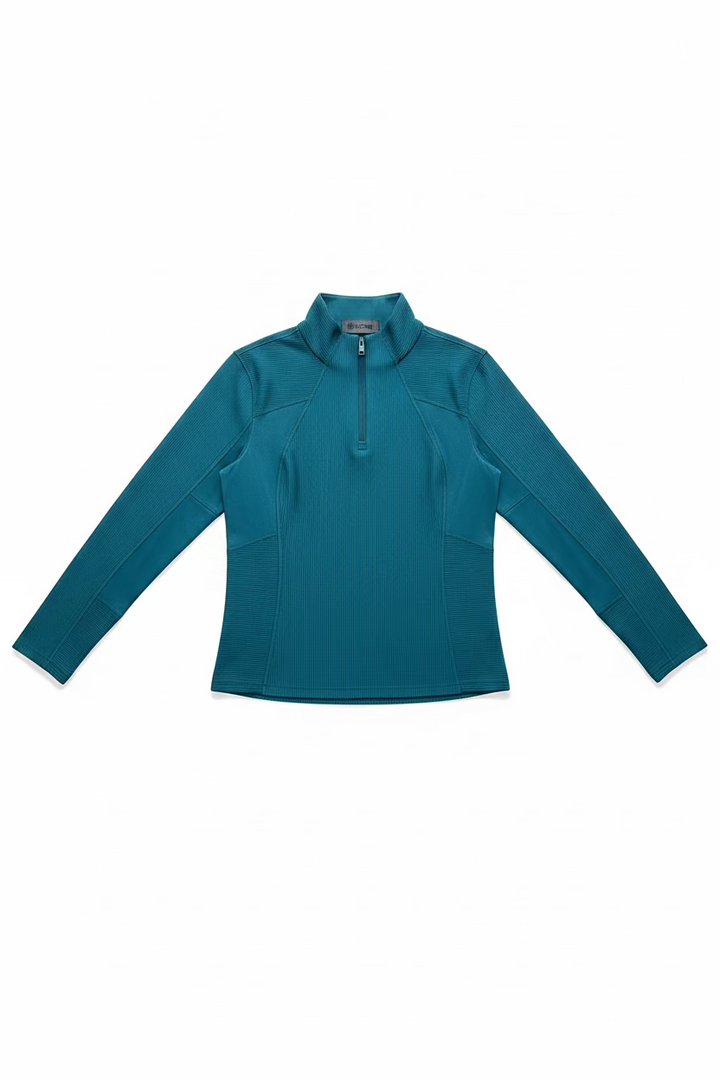 G/FORE Womens Ribbed Long Sleeve Zip Pullover - Tide Teal