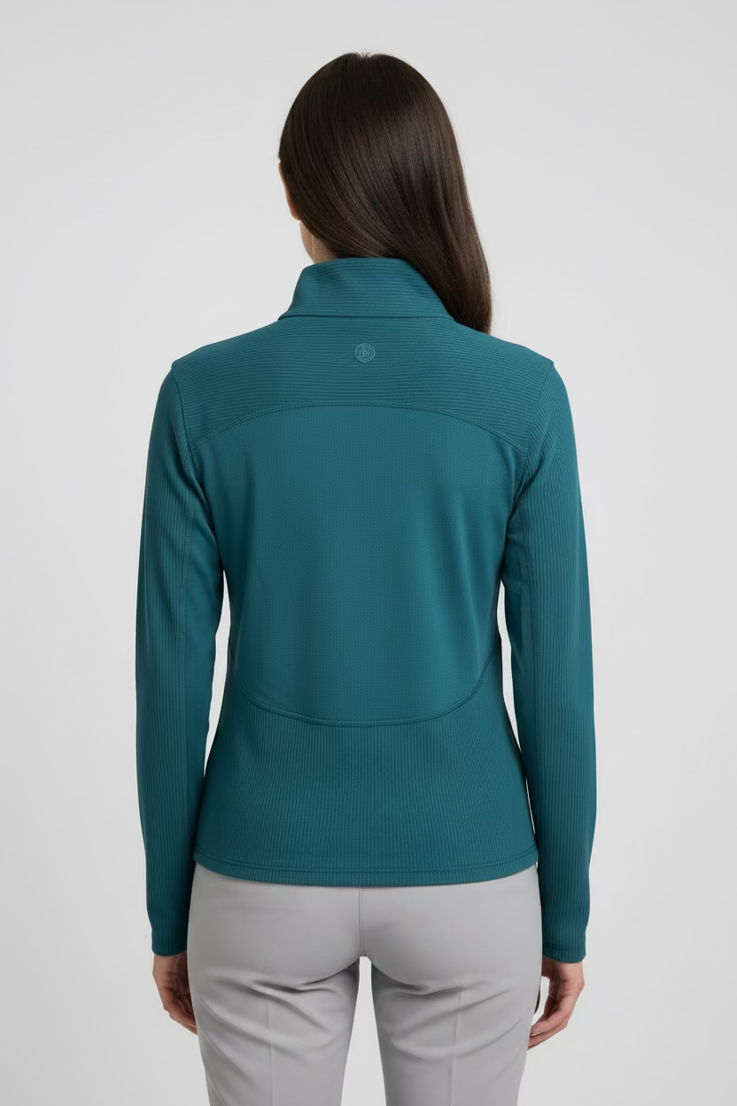 G/FORE Womens Ribbed Long Sleeve Zip Pullover - Tide Teal