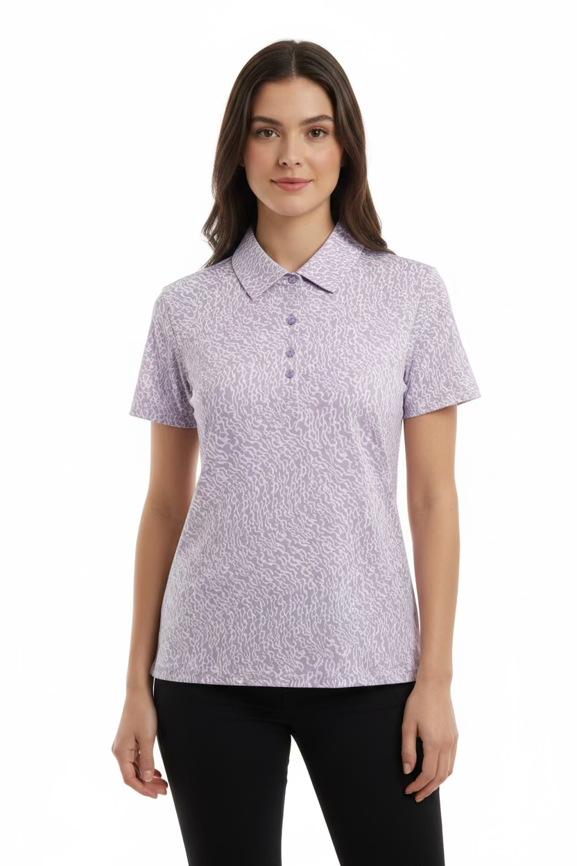 G/FORE Womens Short Sleeve Pattern Print Button Polo - Lavender/Snow