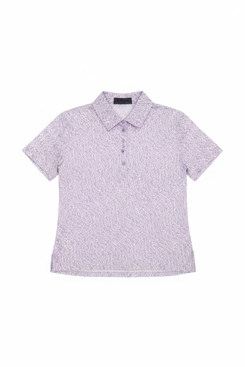 G/FORE Womens Short Sleeve Pattern Print Button Polo - Lavender/Snow