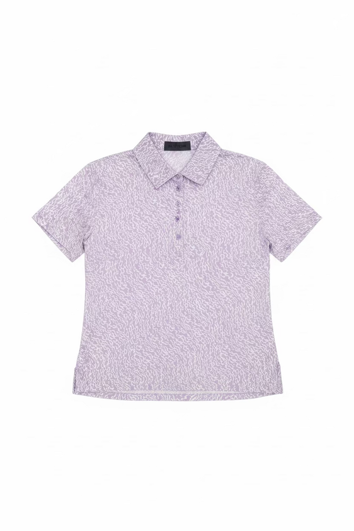 G/FORE Womens Short Sleeve Pattern Print Button Polo - Lavender/Snow