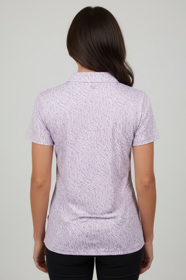G/FORE Womens Short Sleeve Pattern Print Button Polo - Lavender/Snow