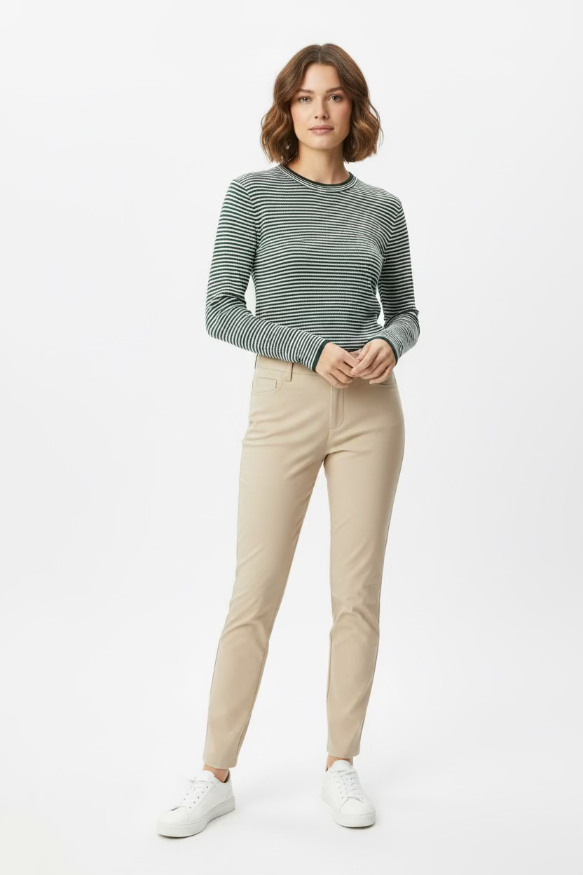 G/FORE Womens Ribbed Long Sleeve Stripe top - Dark Clover/Snow