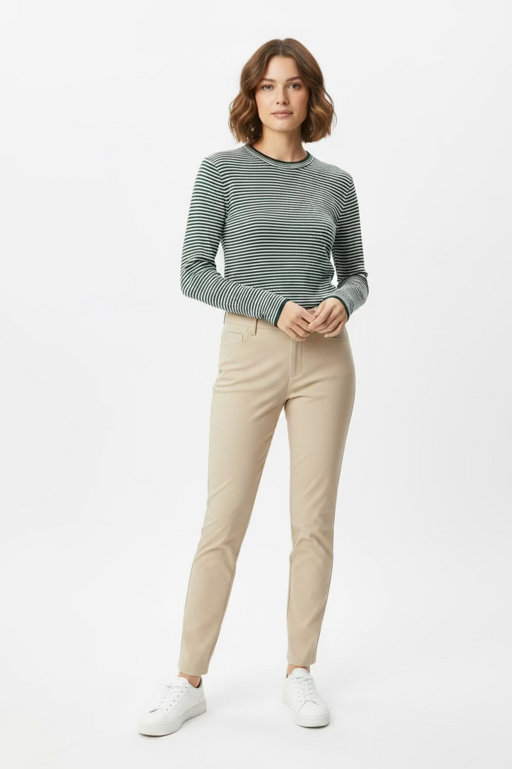 G/FORE Womens Ribbed Long Sleeve Stripe top - Dark Clover/Snow