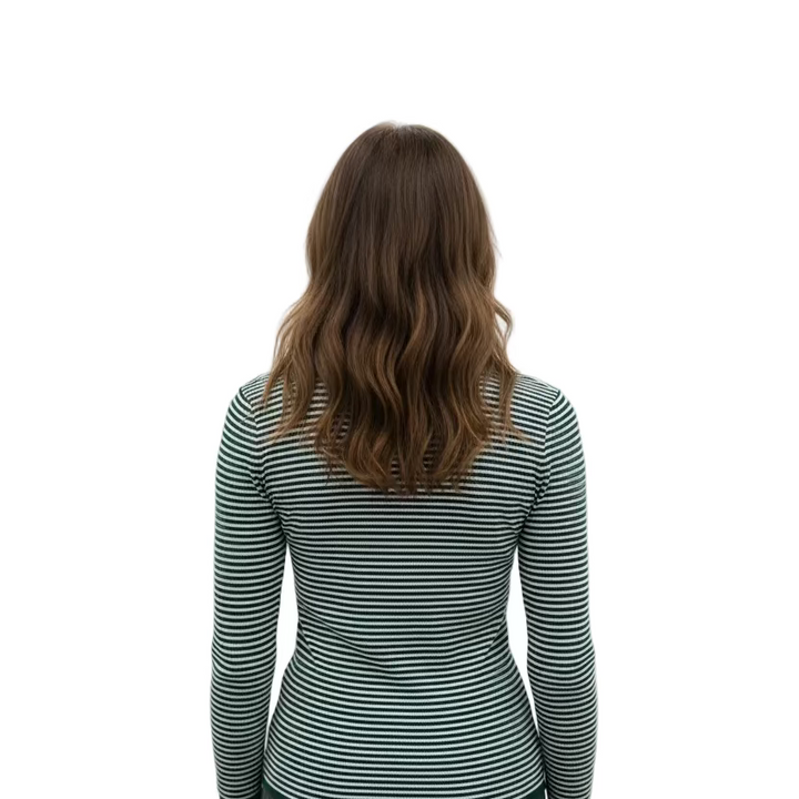 G/FORE Womens Ribbed Long Sleeve Stripe top - Dark Clover/Snow