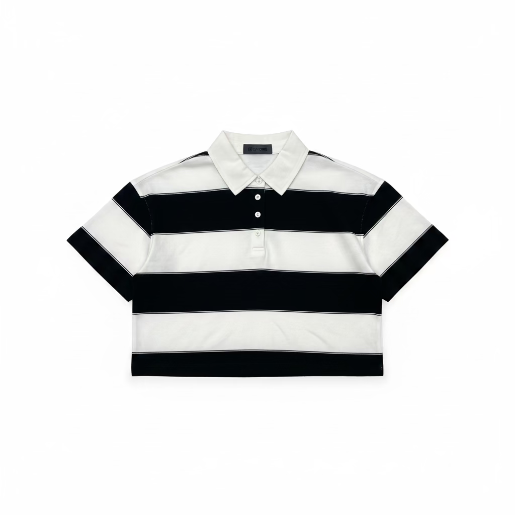 G/FORE Womens Boxy Short Sleeve Crop Button Polo - Snow/Onyx