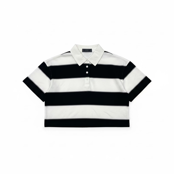 G/FORE Womens Boxy Short Sleeve Crop Button Polo - Snow/Onyx