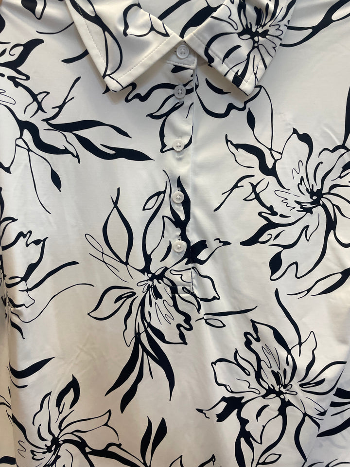 G/FORE Womens Short Sleeve Floral Button Polo - Snow/Onyx