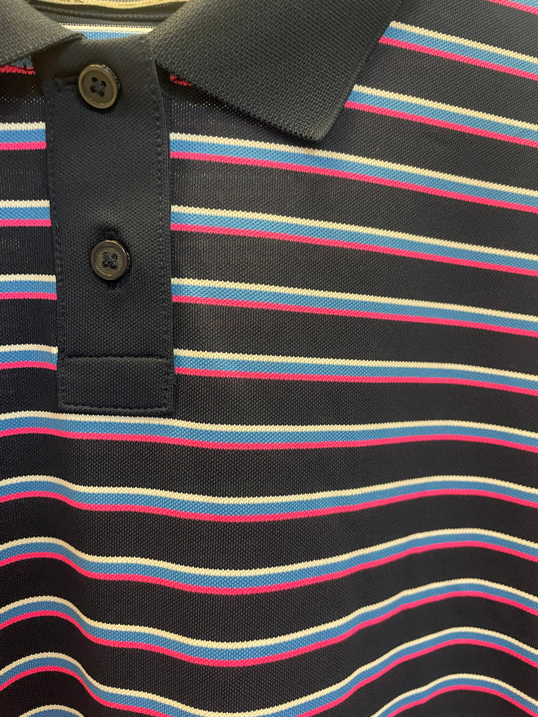 G/FORE Womens Boxy Long Sleeve Stripe Crop Button Polo - Twilight/Pretty Pink