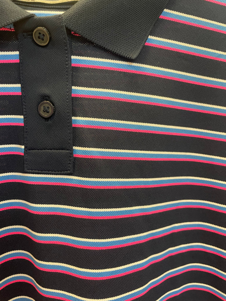 G/FORE Womens Boxy Long Sleeve Stripe Crop Button Polo - Twilight/Pretty Pink