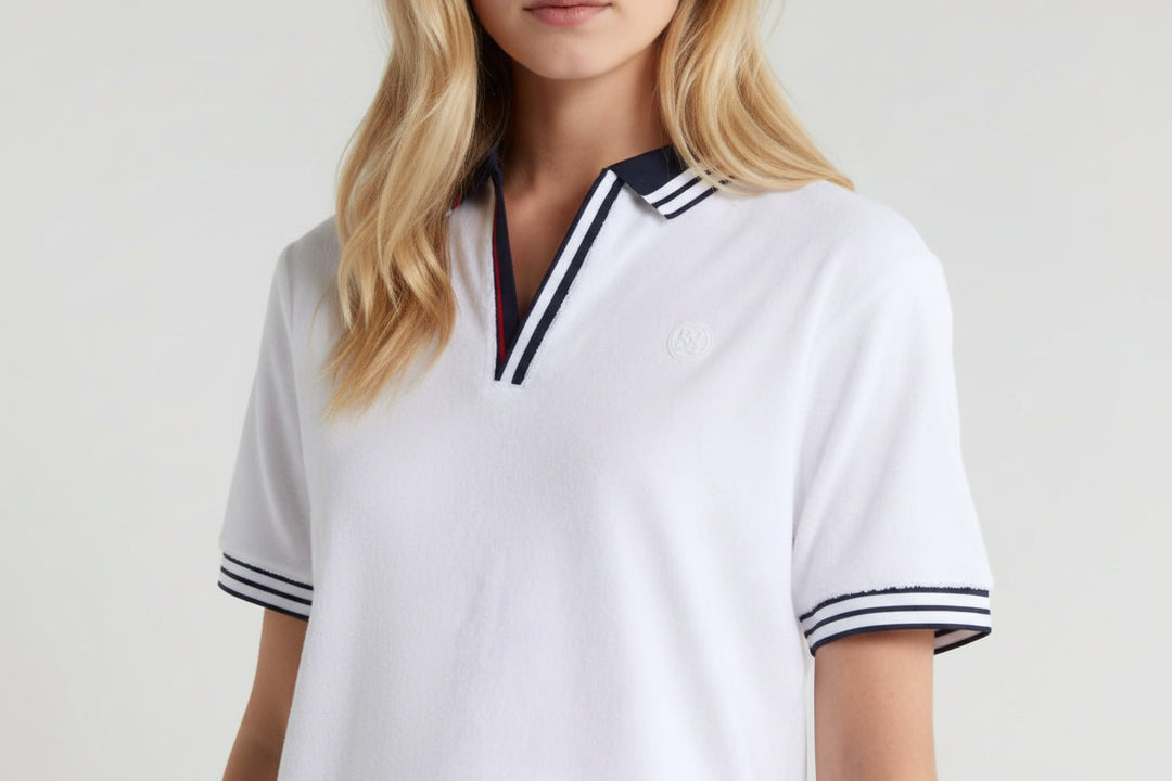 G/FORE Womens Boxy Terry Cloth Short Sleeve Crop Polo - Snow