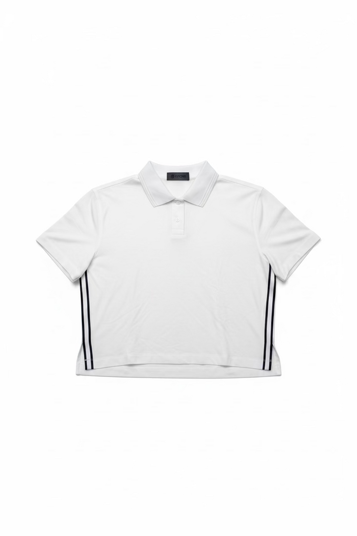 G/FORE Womens Boxy Short Sleeve Crop Button Polo - Snow/Onyx