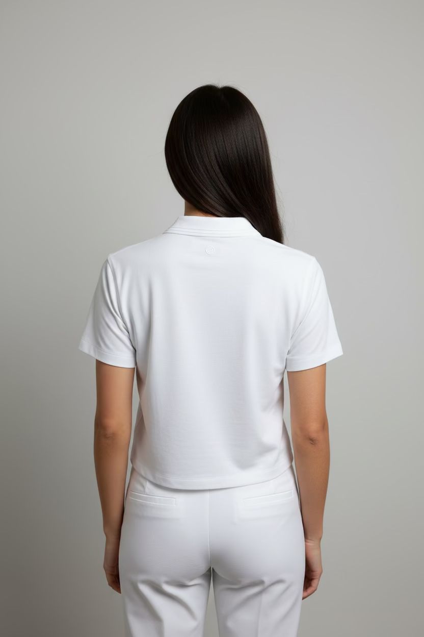 G/FORE Womens Boxy Short Sleeve Crop Button Polo - Snow/Onyx