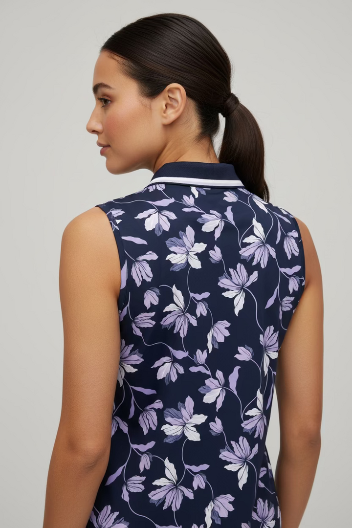 G/FORE Womens Silky Tech Sleeveless Floral Zip Polo - Twilight/Plum