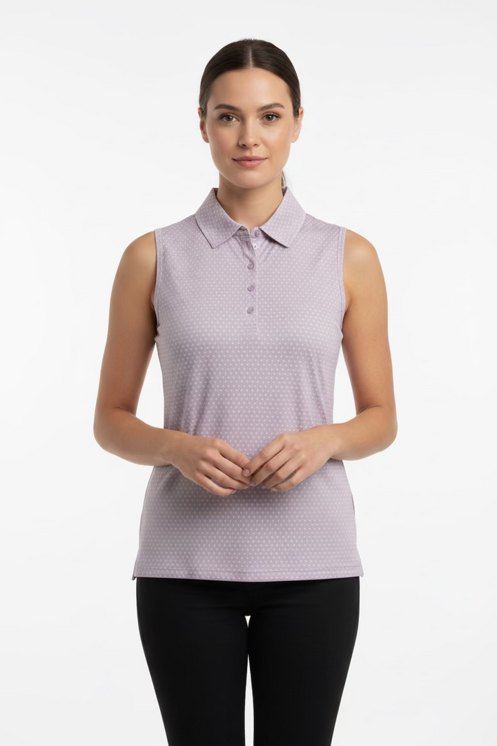G/FORE Womens Silky Tech Sleeveless Button Polo - Lavender/Snow