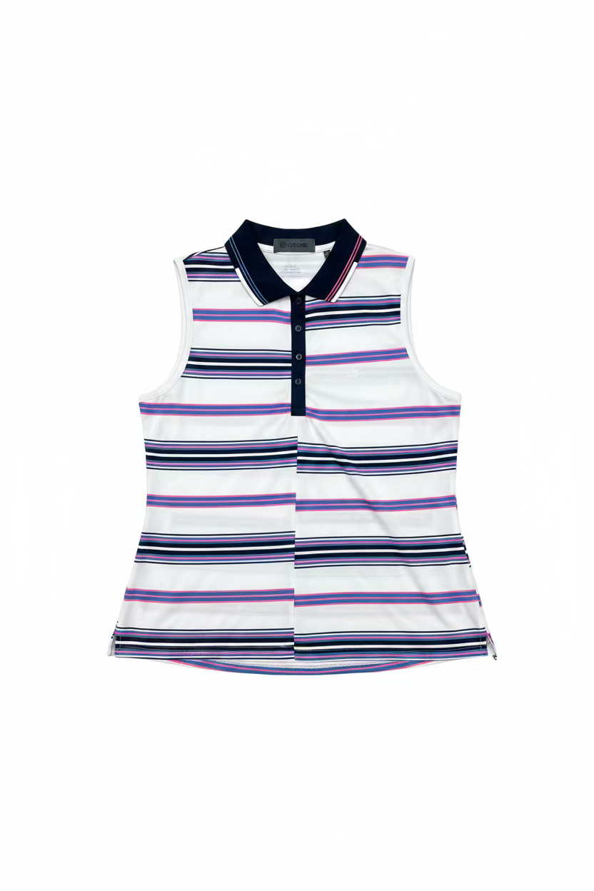 G/FORE Womens Silky Tech Sleeveless Stripe Polo - Snow/Twilight
