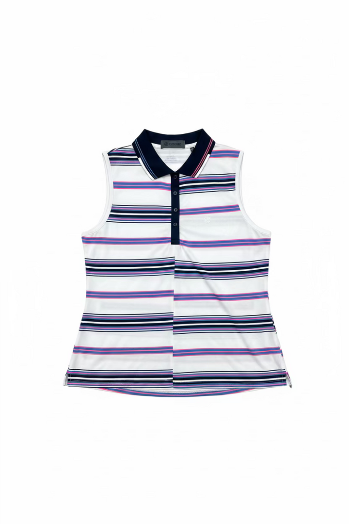 G/FORE Womens Silky Tech Sleeveless Stripe Polo - Snow/Twilight
