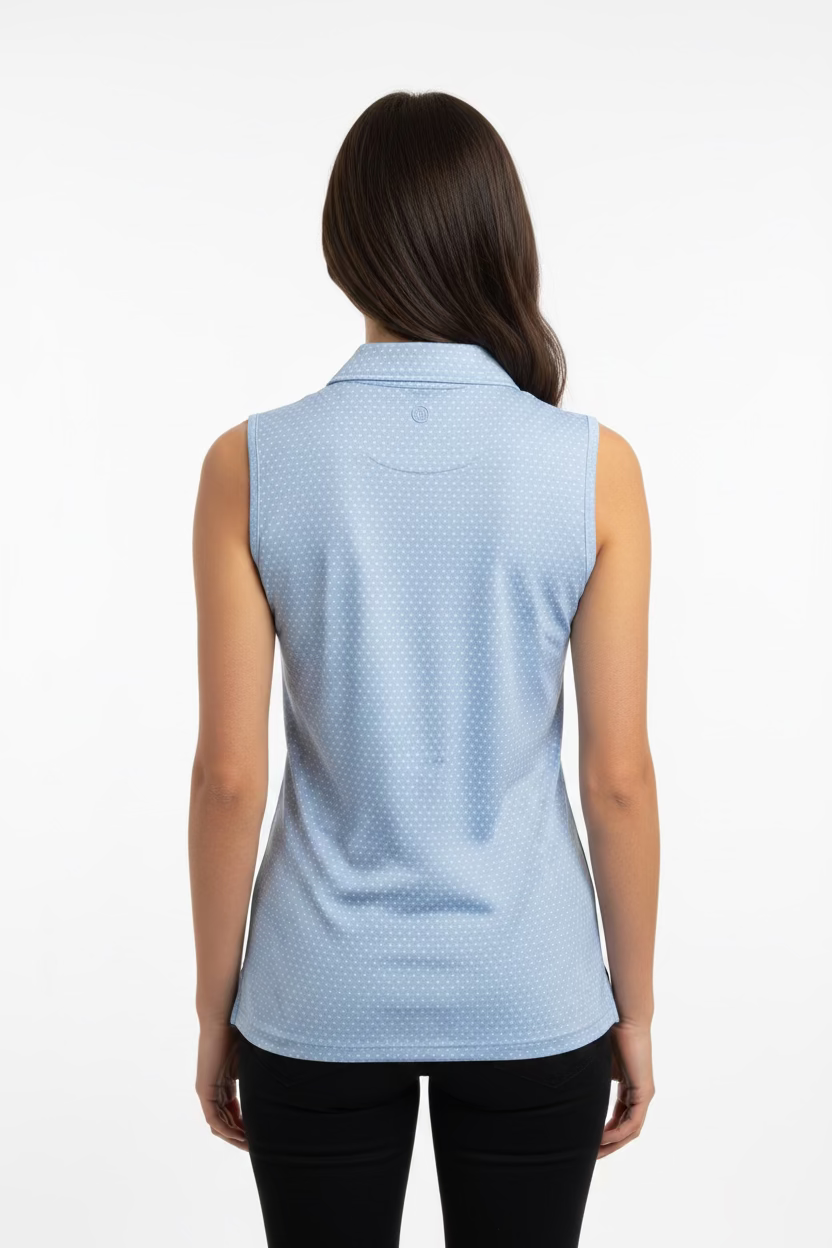 G/FORE Womens Silky Tech Sleeveless Button Polo - Sea Blue/Snow