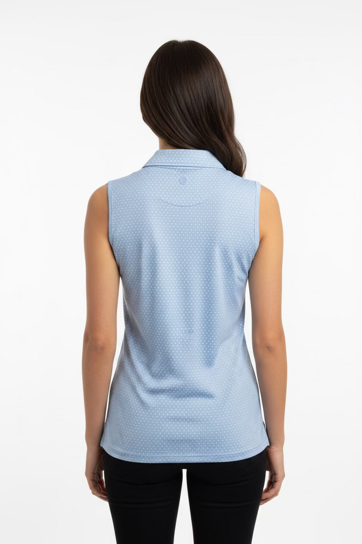 G/FORE Womens Silky Tech Sleeveless Button Polo - Sea Blue/Snow