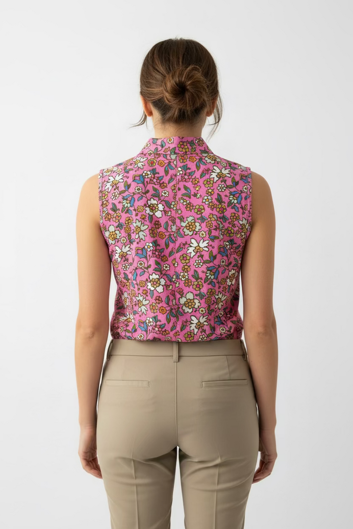 Smith & Quinn Flower Power Quarter Zip Sleeveless Top - Palace Pink