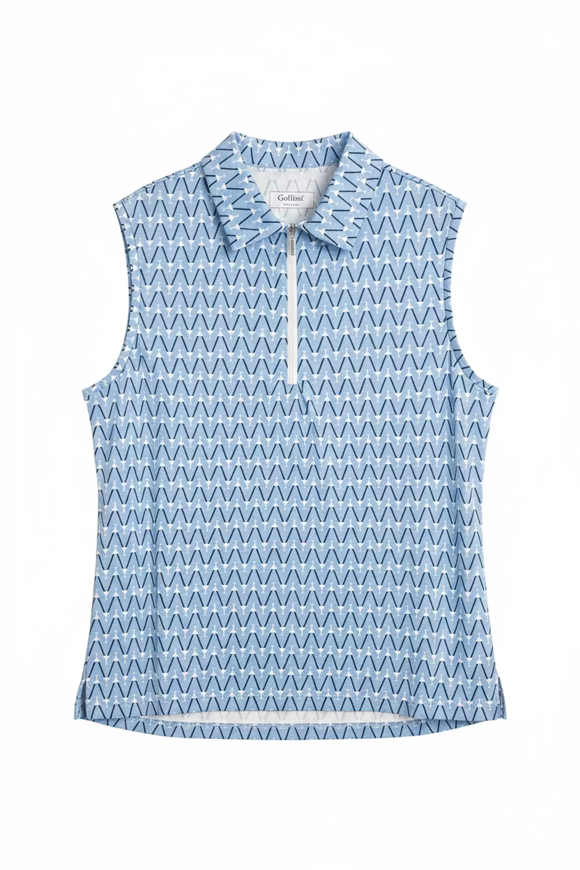 Golftini Womens Sleeveless Cool Girl Polo - Seersucker Blue/White