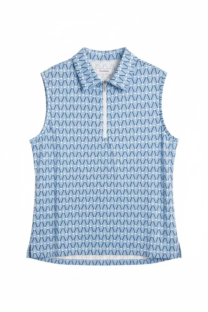 Golftini Womens Sleeveless Cool Girl Polo - Seersucker Blue/White
