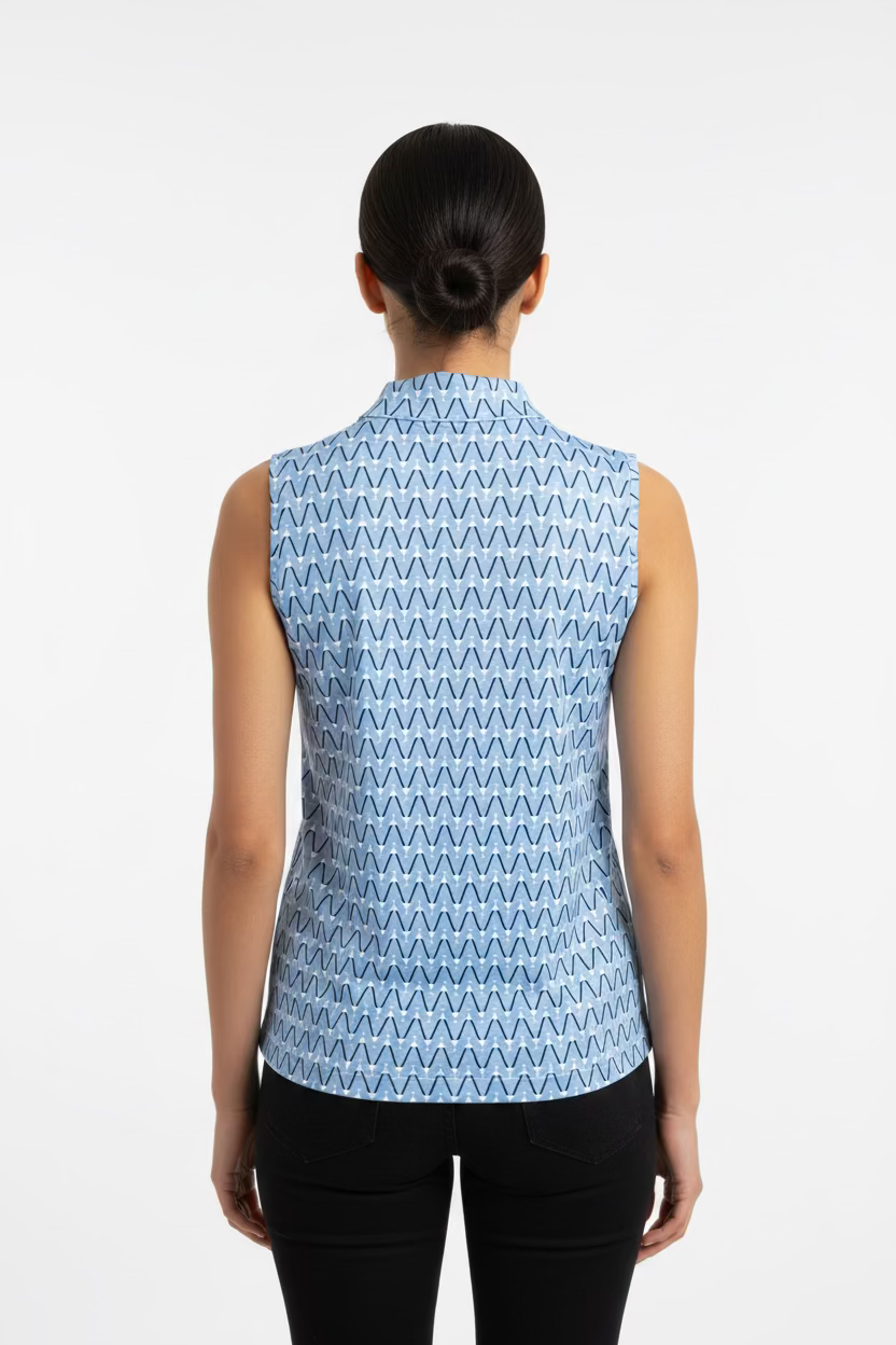 Golftini Womens Sleeveless Cool Girl Polo - Seersucker Blue/White