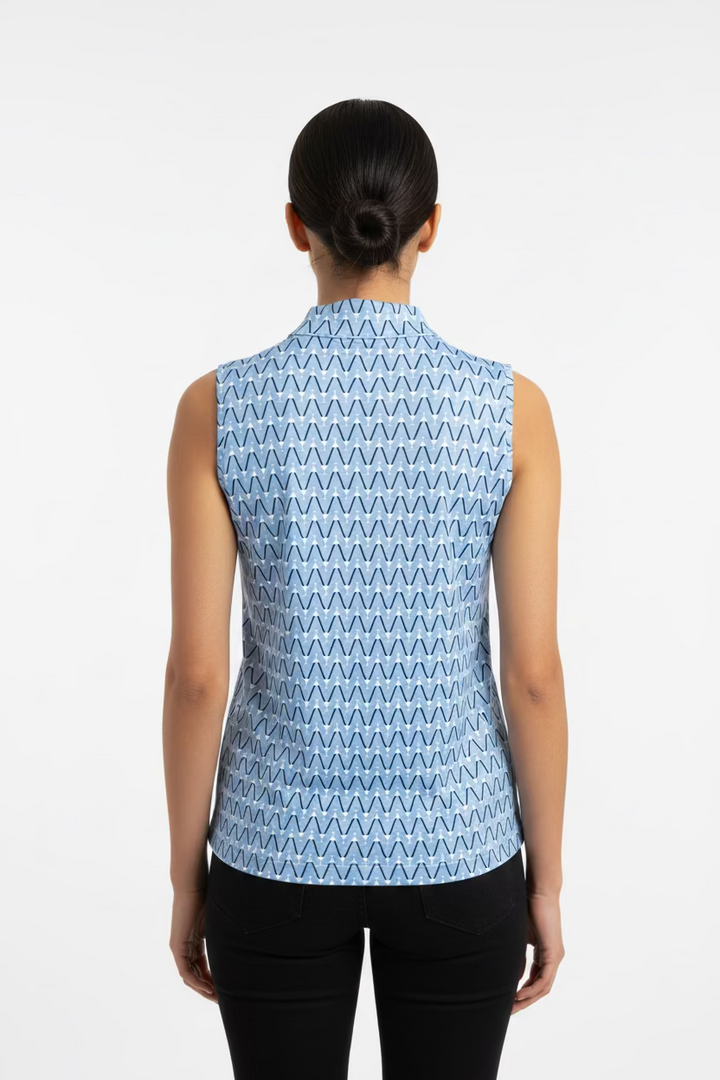 Golftini Womens Sleeveless Cool Girl Polo - Seersucker Blue/White