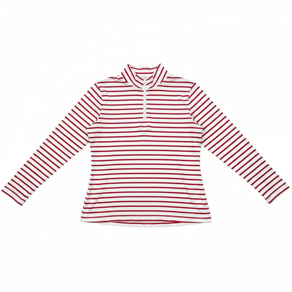 Smith & Quinn Womens Ava Cherry Stripe Long Sleeve Zip Polo - Cherry/White