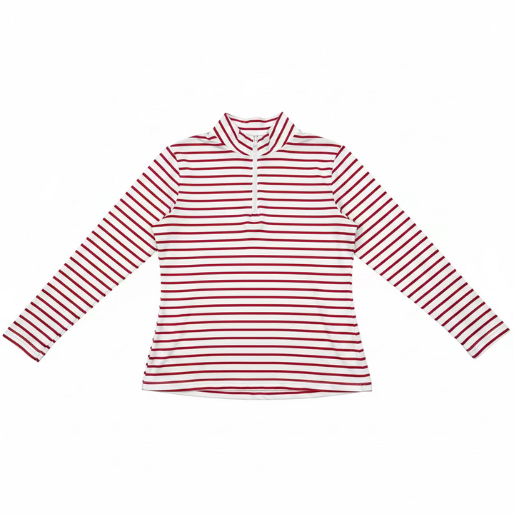 Smith & Quinn Womens Ava Cherry Stripe Long Sleeve Zip Polo - Cherry/White