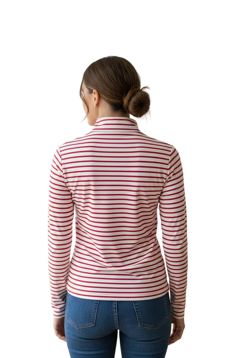 Smith & Quinn Womens Ava Cherry Stripe Long Sleeve Zip Polo - Cherry/White