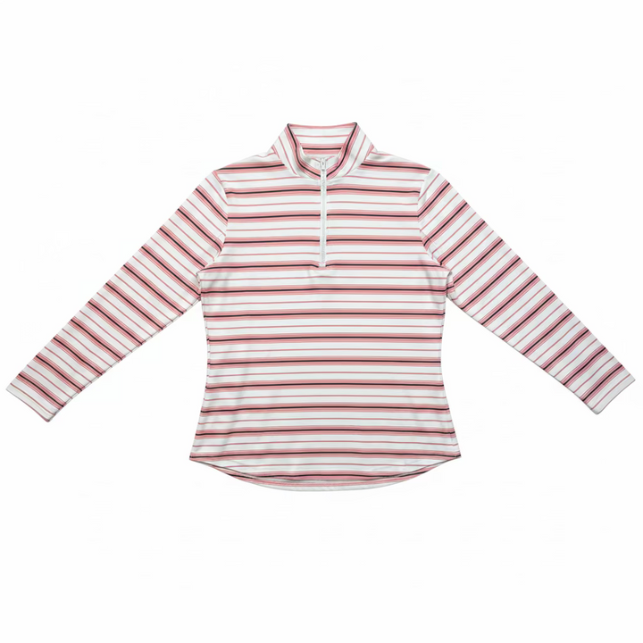 Smith & Quinn Womens Ava Macaron Stripe Long Sleeve Zip Polo - Pink/White/Green