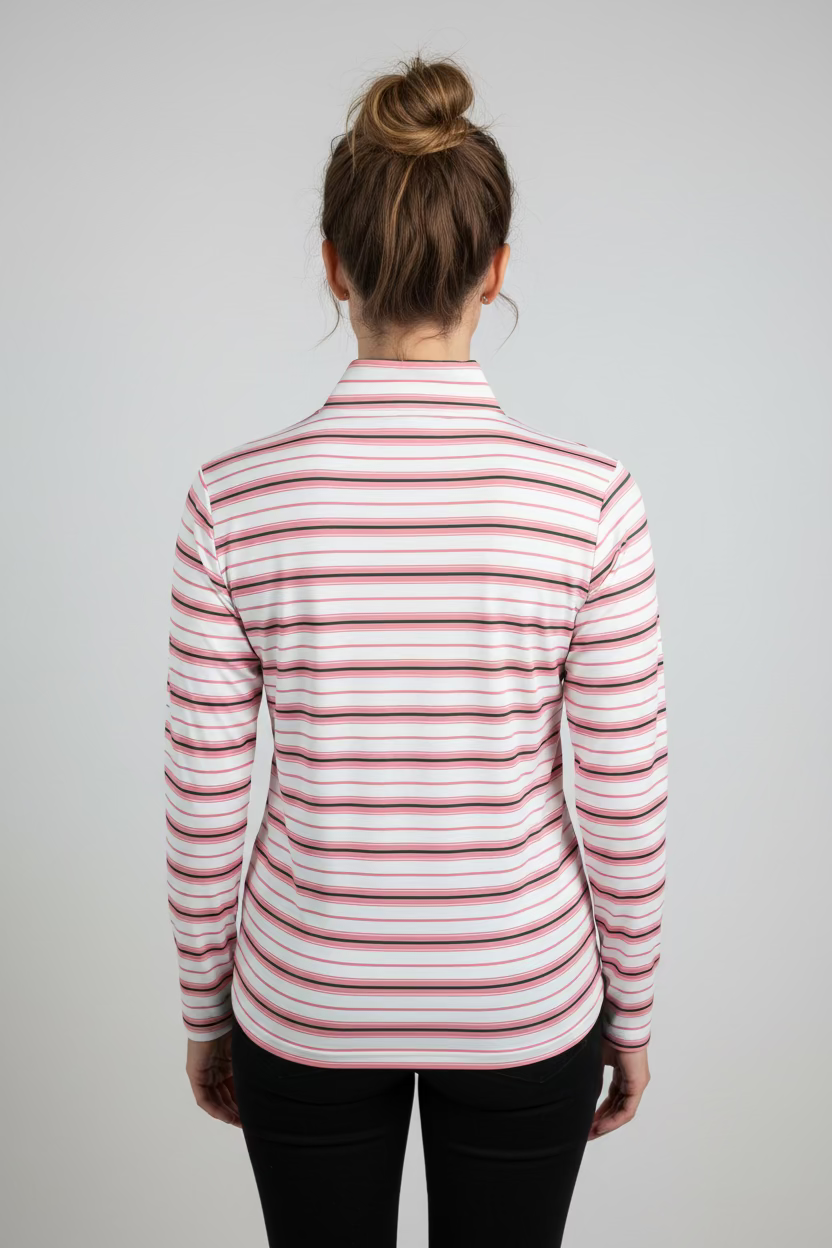Smith & Quinn Womens Ava Macaron Stripe Long Sleeve Zip Polo - Pink/White/Green