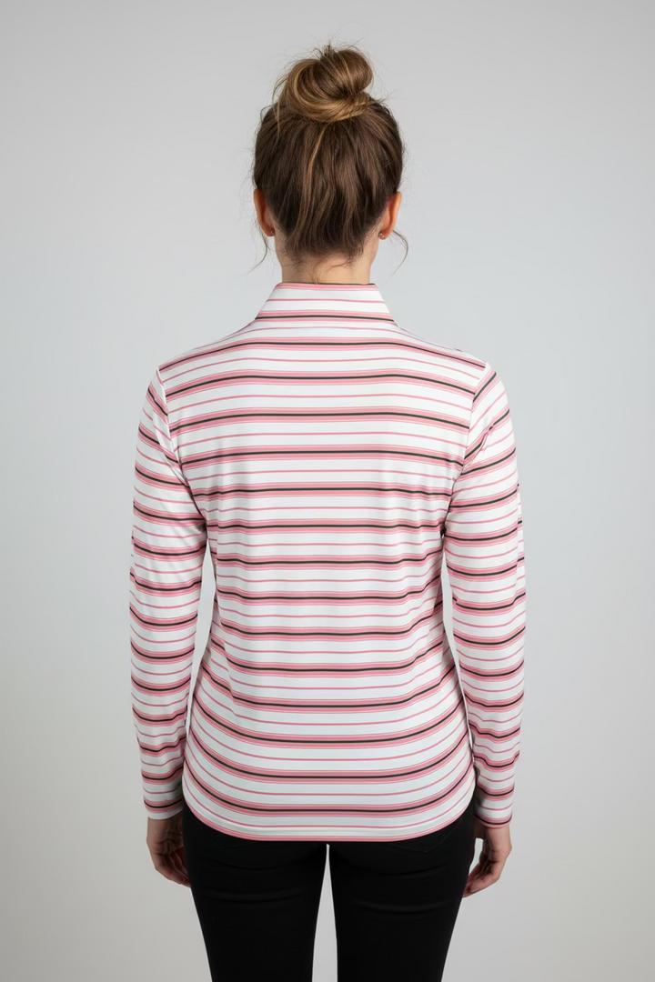 Smith & Quinn Womens Ava Macaron Stripe Long Sleeve Zip Polo - Pink/White/Green
