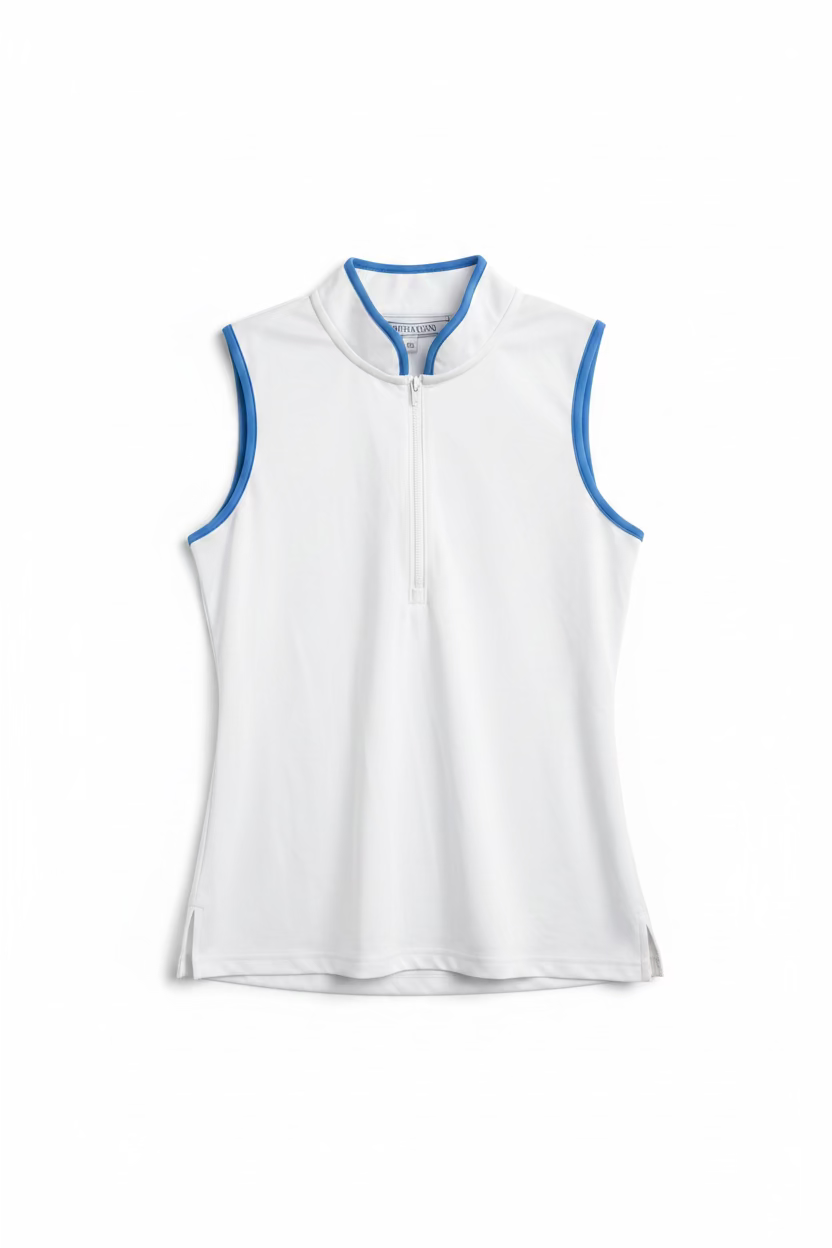 Smith & Quinn Kennedy Quarter Zip Sleeveless Top - White/Hydrangea