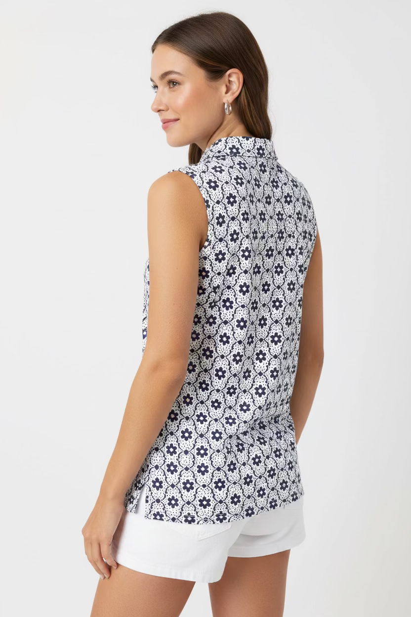 Smith & Quinn Womens Alice Sleeveless Button Polo - Indigo Wallflower