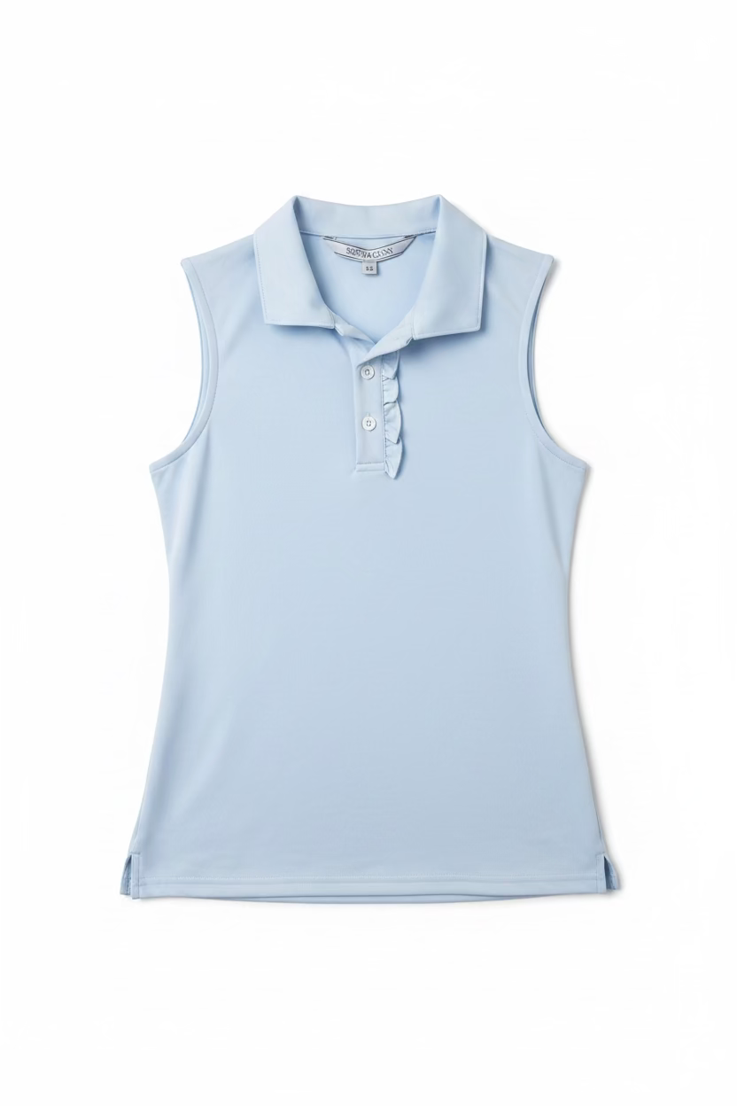 Smith & Quinn Alice Ruffle Quarter Button Sleeveless Polo - Lake Blue