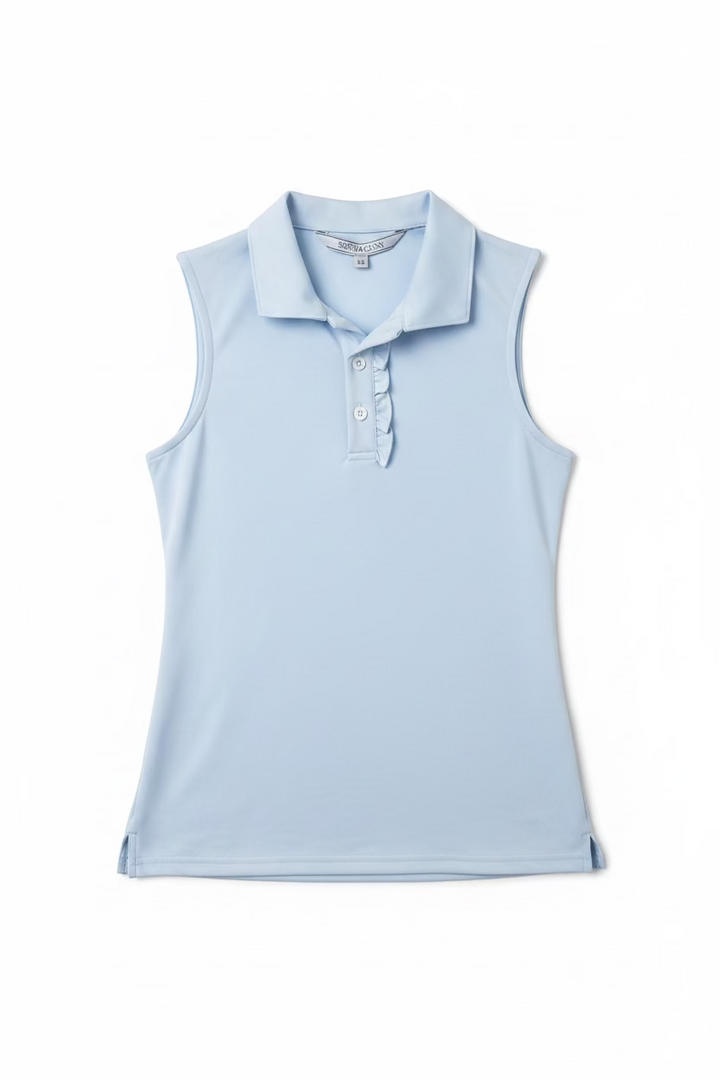 Smith & Quinn Alice Ruffle Quarter Button Sleeveless Polo - Lake Blue