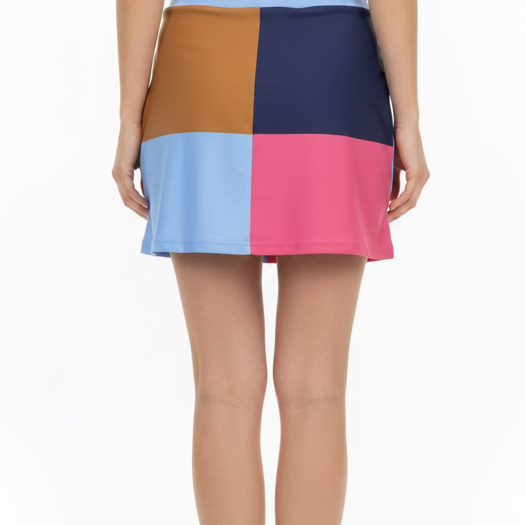 Smith & Quinn Womens Color Block Skort (16.5') - Lake/Strawberry Pink/Carmel/Navy